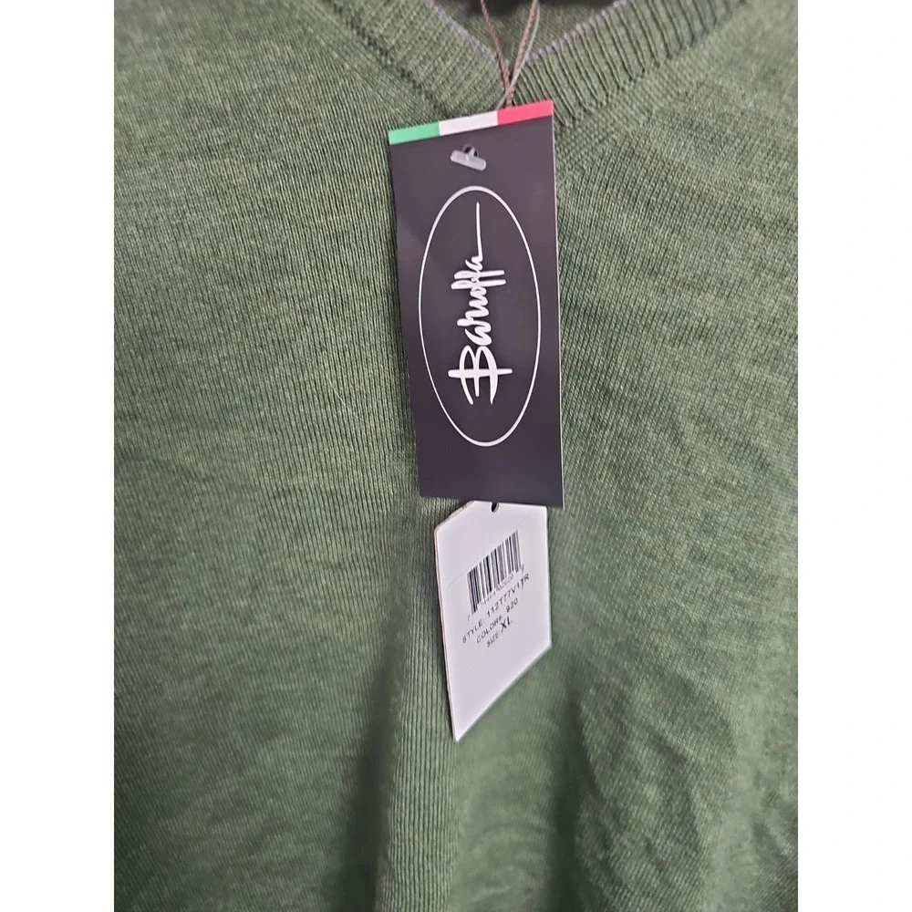 Toscano Mens Extra Fine Merino Wool V-Neck Sweater XL Green Pullover